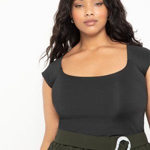 Square neck Tee by Eloquii, Black. 20, 24, 26, 28